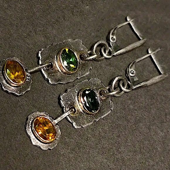 Silver Citrine Peridot Dangle Vintage Boho Earrings - Picture 5 of 5